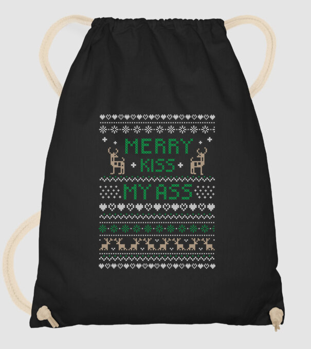 Merry kiss my ass ugly sweater model negru pe tricou