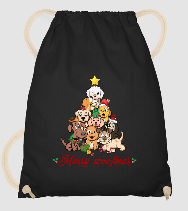 Merry woofmas model negru pe tricou