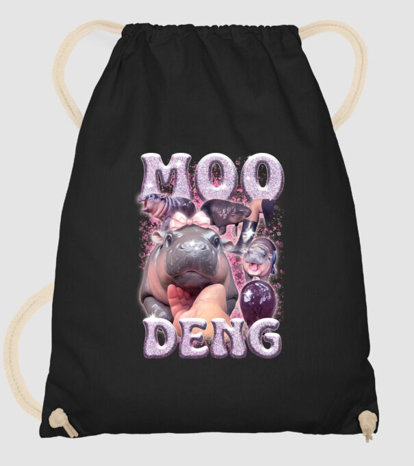 MOO DENG baby hippo model negru pe tricou