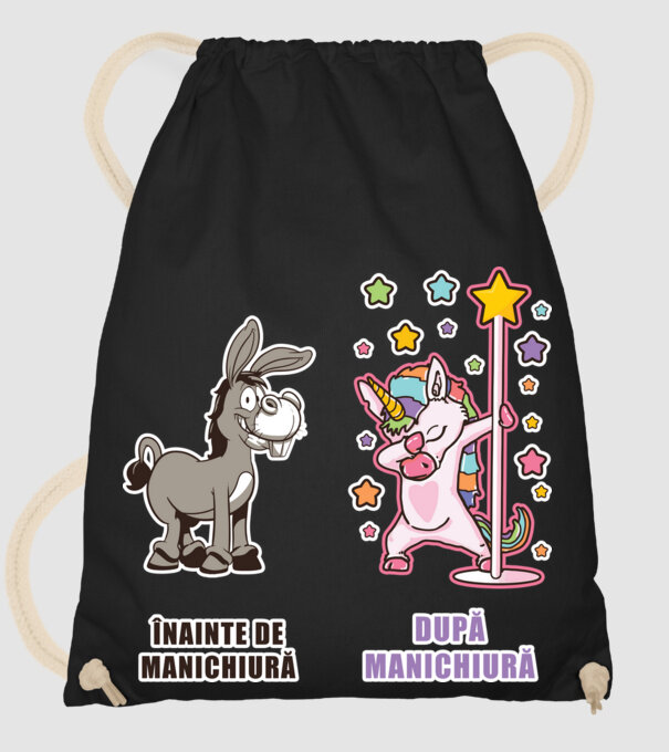 Înainte de manichiură - După manichiură model negru pe tricou
