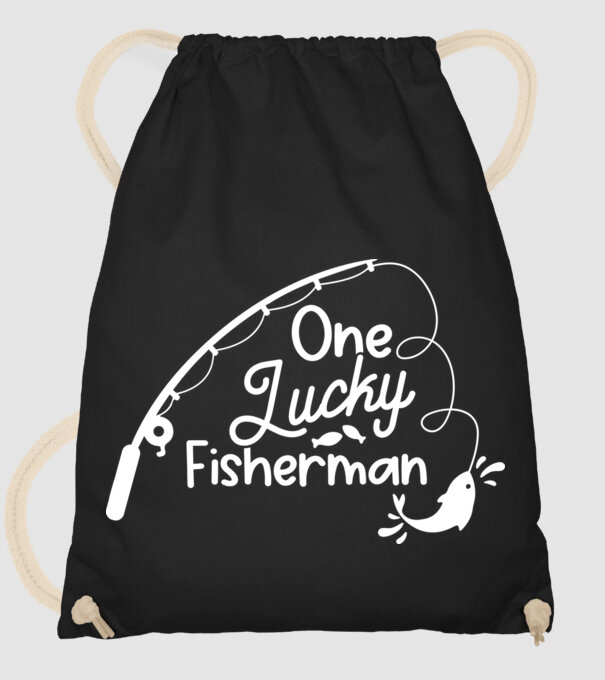 One lucky Fisherman model negru pe tricou