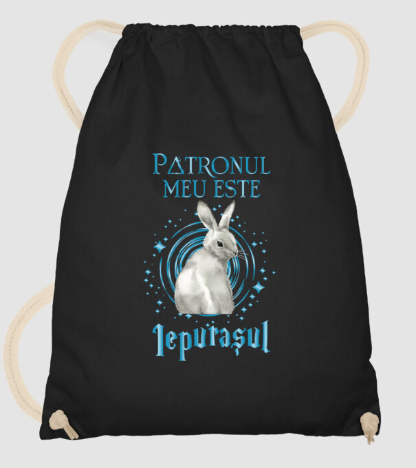Patronul meu este IEPURAȘUL model negru pe tricou