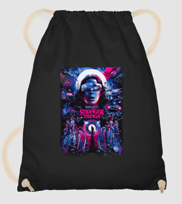 stranger things poster neon model negru pe tricou