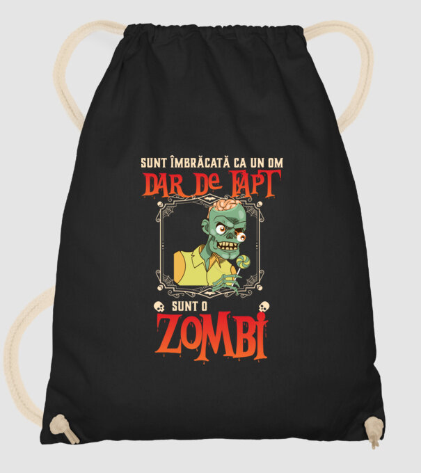 sunt îmbrăcat ca un om, dar de fapt sunt un zombi model negru pe tricou
