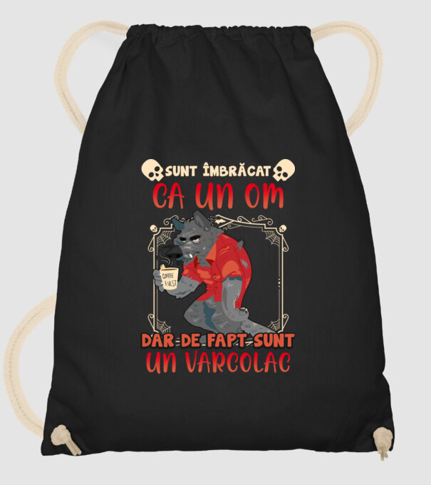 sunt îmbrăcat ca un om, dar de fapt sunt un vârcolac model negru pe tricou