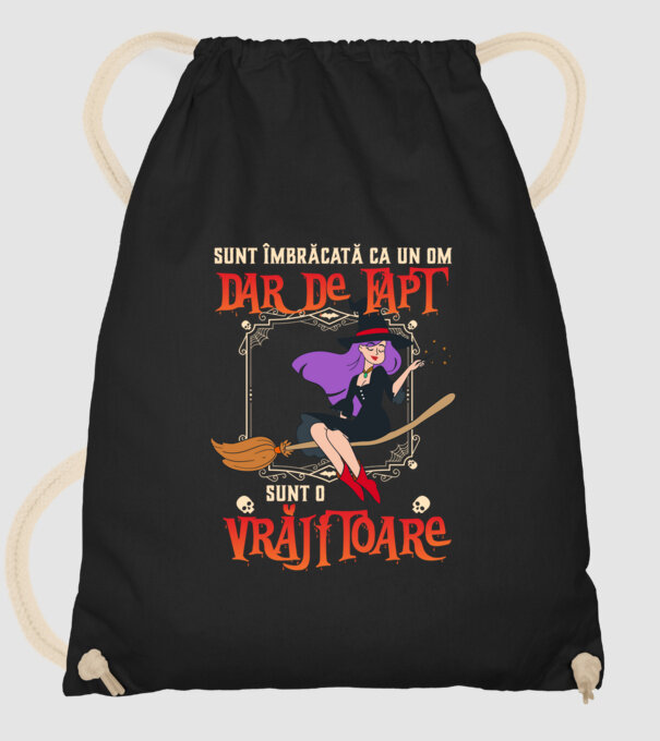 sunt îmbrăcată ca un om, dar de fapt sunt o vrăjitoare model negru pe tricou