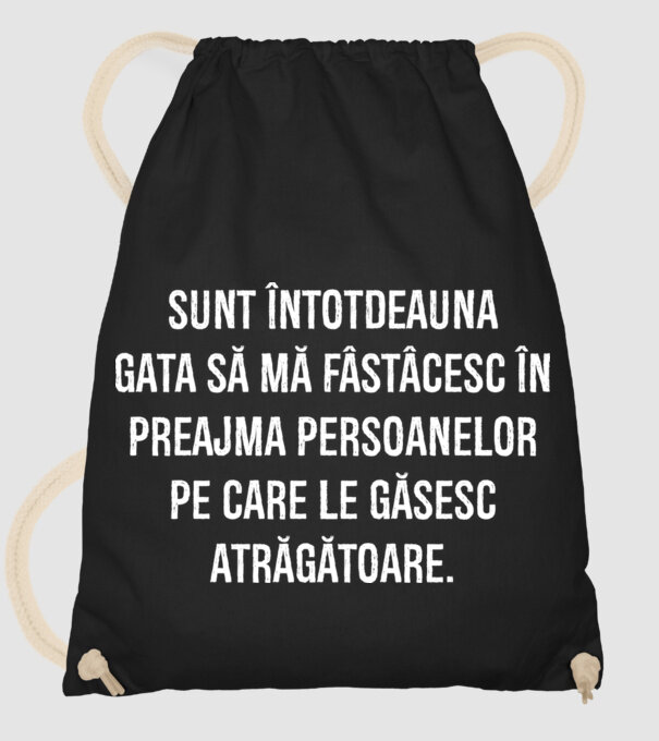 Sunt întotdeauna gata să mă fâstâcesc în preajma persoanelor pe care le găsesc atrăgătoare. model negru pe tricou