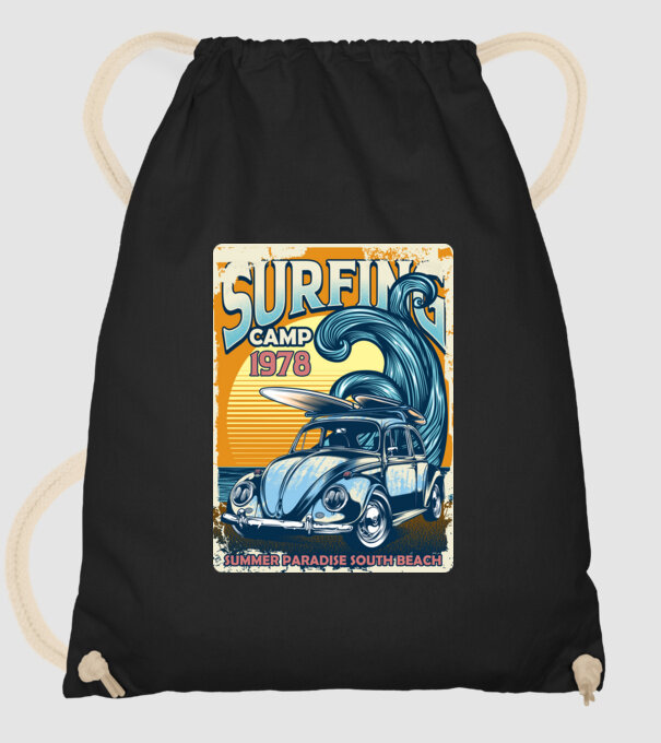 Surfer Camp model negru pe tricou