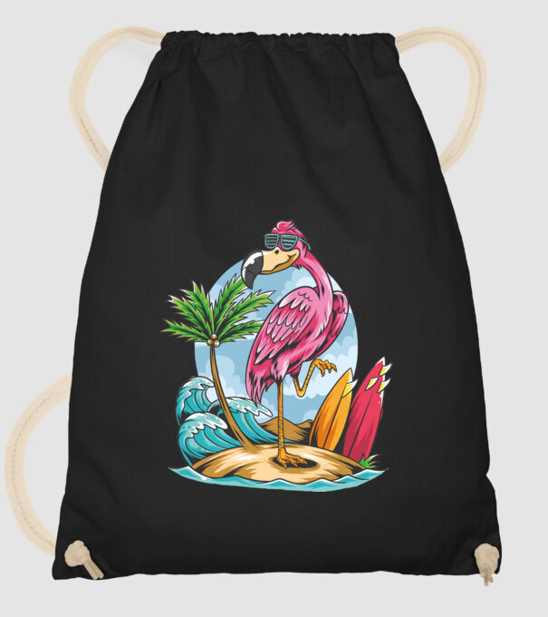 Surfer flamingo model negru pe tricou