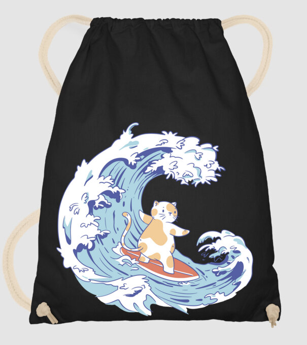 Surfer kitty model negru pe tricou