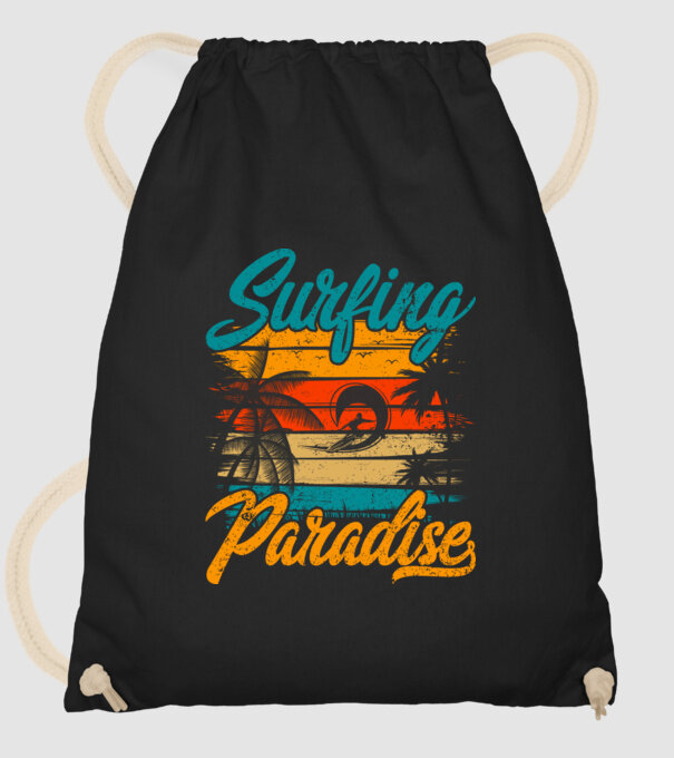 Surfing Paradise model negru pe tricou