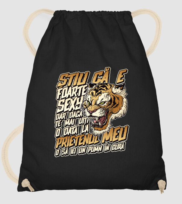 Știu că e foarte sexy, dar dacă te mai uiți o dată la prietenul meu, o să iei un pumn în gură model negru pe tricou