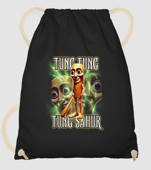 Tung Tung Tung Sahur model negru pe tricou