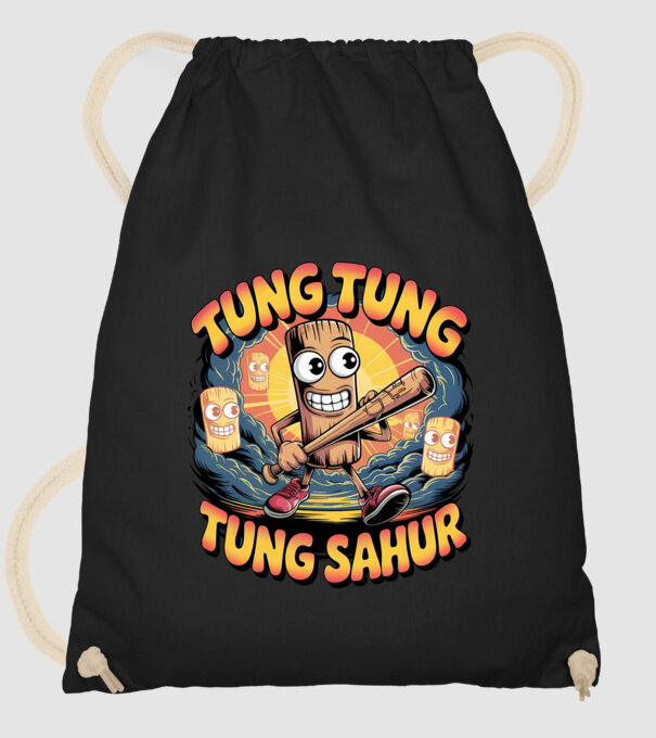 Tung Tung Tung Sahur Retro model negru pe tricou