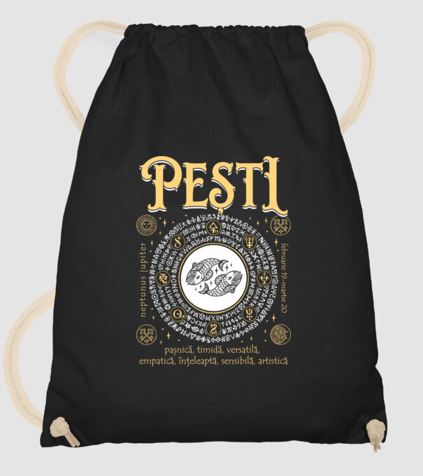 Zodiac femeie PEȘTI golden model negru pe tricou