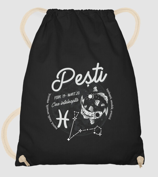 Zodiac femeie PEȘTI retro model negru pe tricou