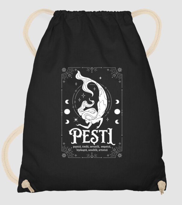 Zodiac femeie PEȘTI white model negru pe tricou