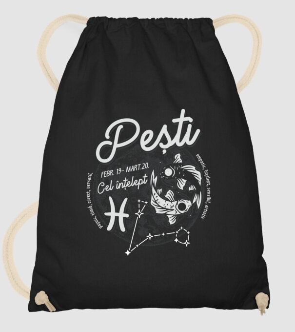 Zodiac bărbat PEȘTI retro model negru pe tricou