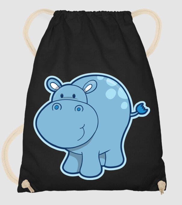 Cartoon hippo model negru pe tricou