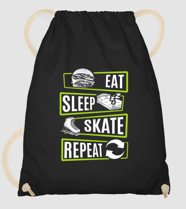 Eat sleep repeat patinaj V2 model negru pe tricou