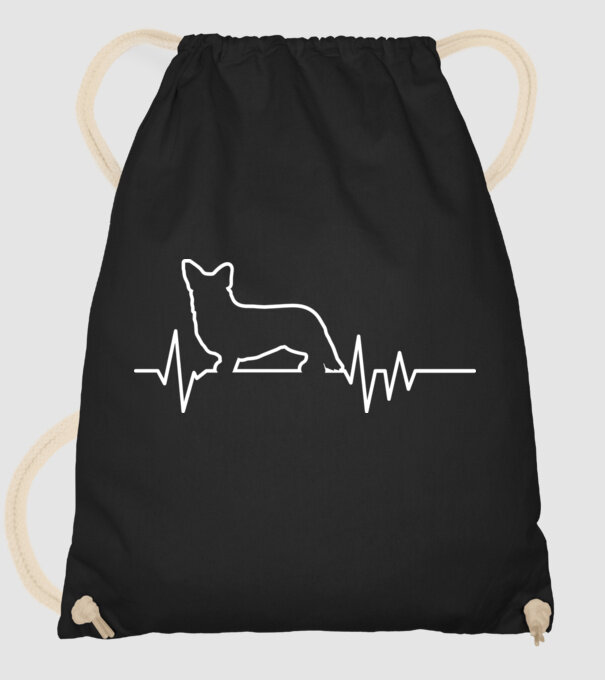 Heartbeat line Corgie model negru pe tricou