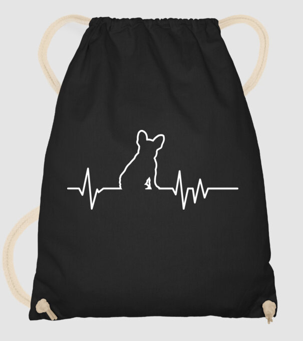 Heartbeat line Francia Bulldog model negru pe tricou