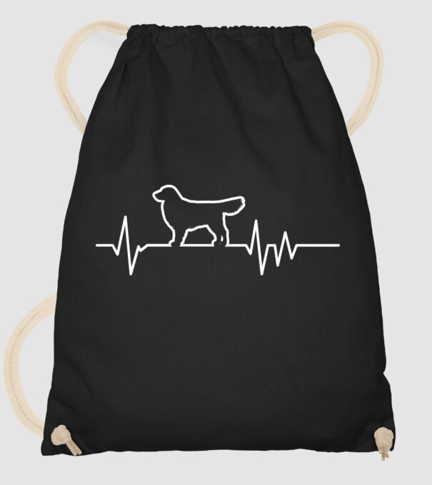 Heartbeat line Golden Retriever model negru pe tricou