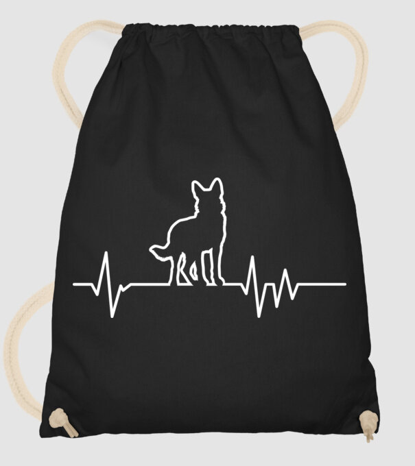 Heartbeat line Ciobănesc german model negru pe tricou