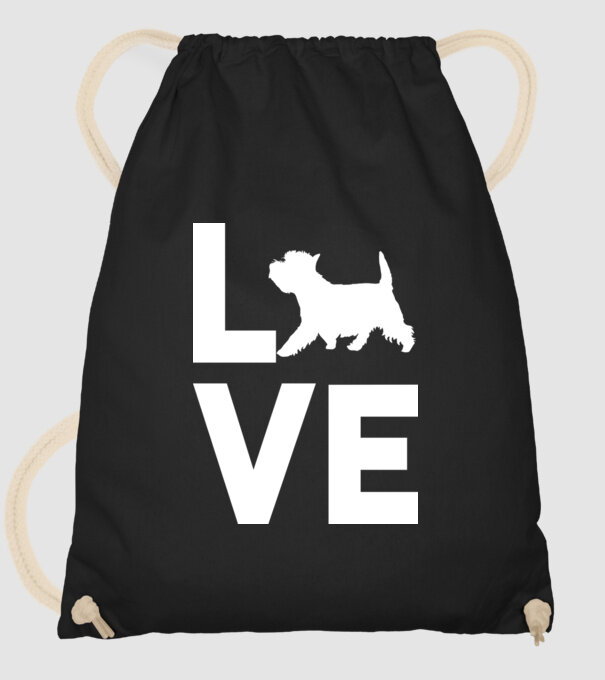 LOVE Westie model negru pe tricou