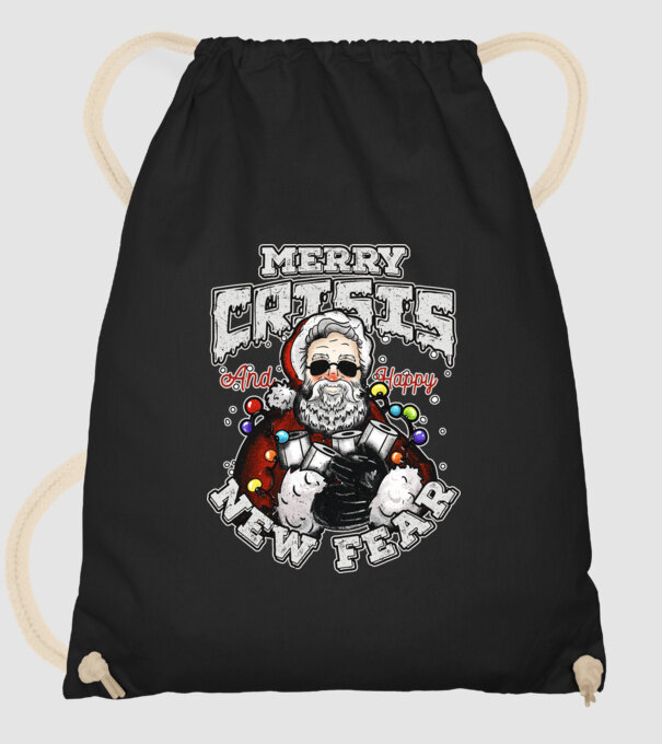 Merry Crisis and Happy New Fear model negru pe tricou