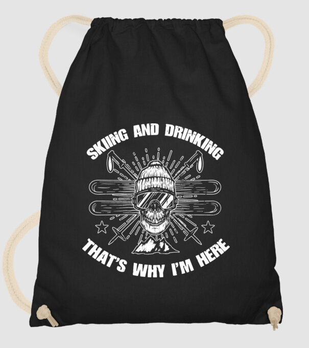 Skiing and drinking model negru pe tricou