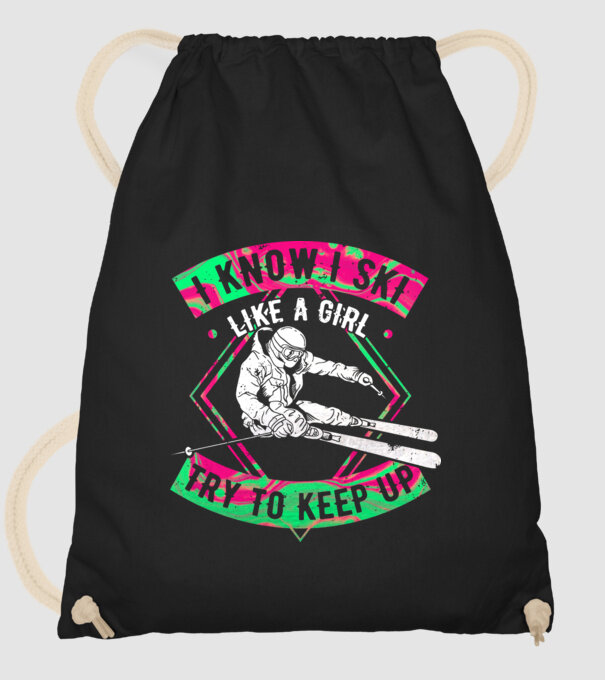 Skiing like a girl model negru pe tricou