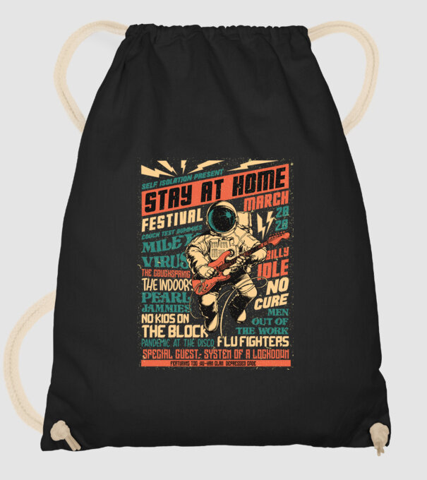 Stay at home festival model negru pe tricou