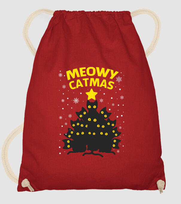 Meowy catmas black model roșu pe tricou