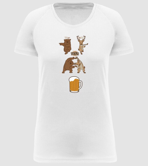 Bear deer beer model alb pe tricou