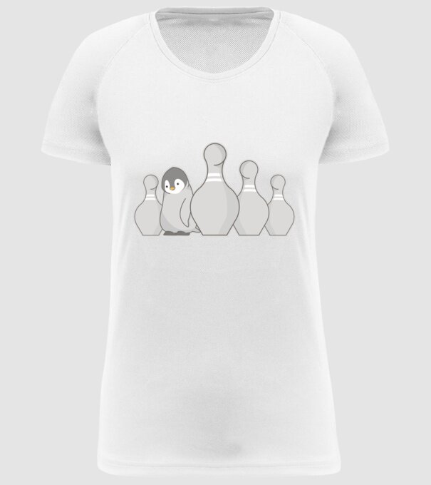Bowling pinguin model alb pe tricou