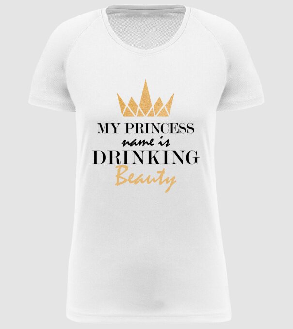 Drinking beauty gold model alb pe tricou