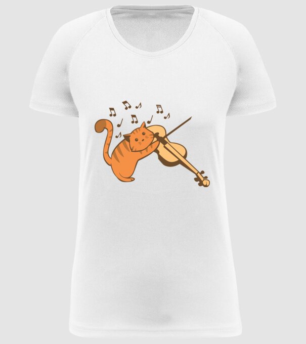 Pisică cântă la vioară model alb pe tricou
