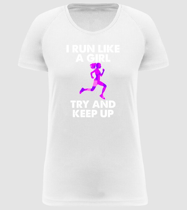 I run like a girl model alb pe tricou