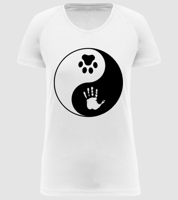 Yin-Yang Dog model alb pe tricou