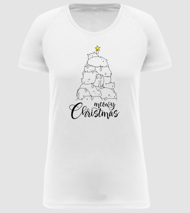 Meowy Christmas model alb pe tricou