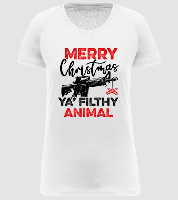 Merry Christmas Ya Filthy Animal model alb pe tricou