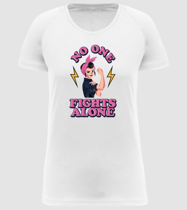 No one fights alone pinup texture model alb pe tricou