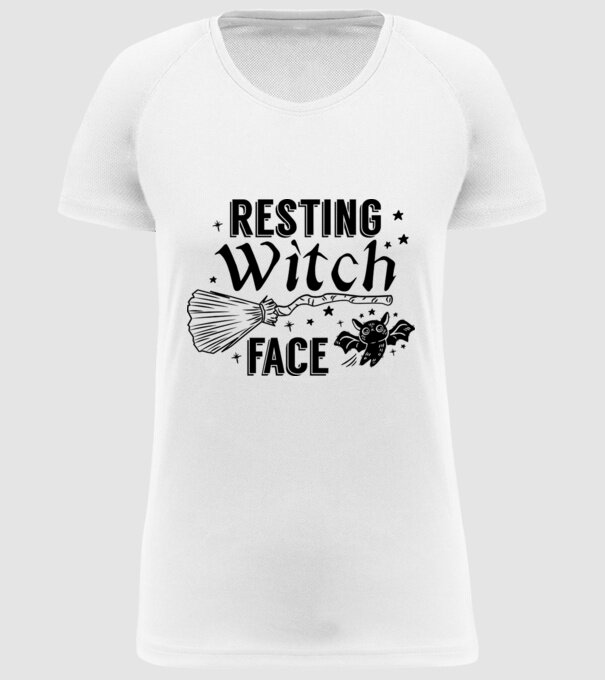 Resting Witch face model alb pe tricou