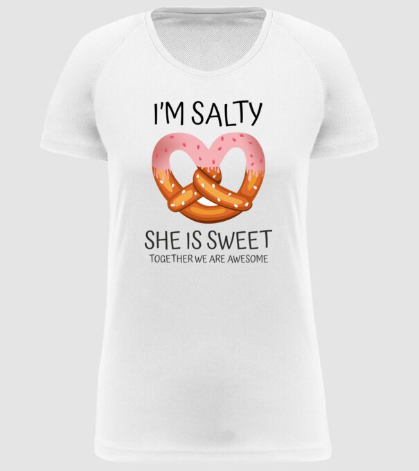 'I''m Salty She is sweet' model alb pe tricou