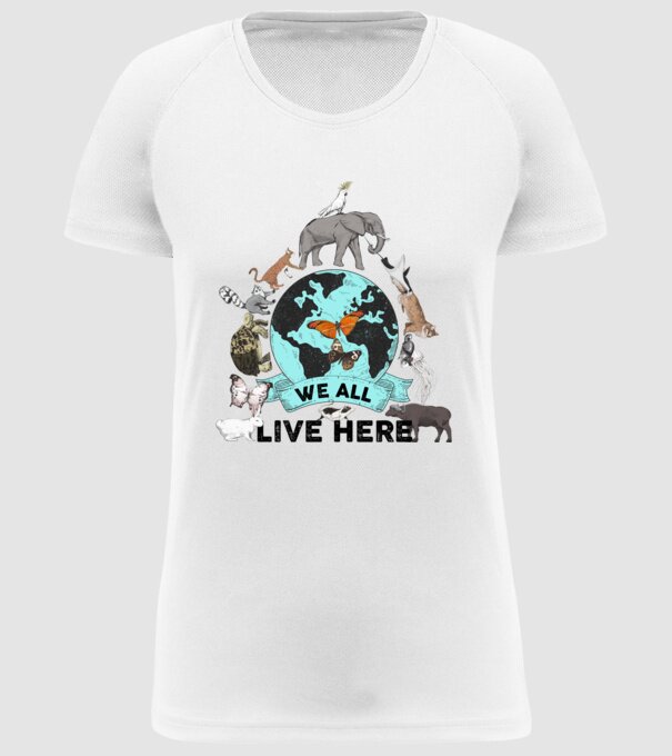 We all live here model alb pe tricou