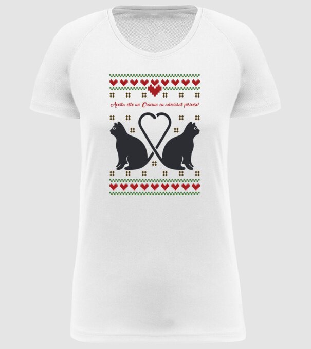 acesta este un Crăciun cu adevărat pisicesc model alb pe tricou