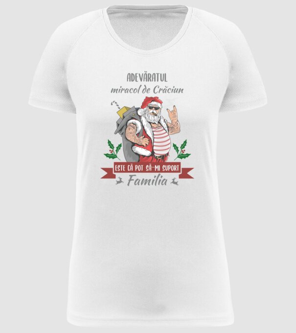 adevăratul miracol de Crăciun este că pot să-mi suport familia model alb pe tricou