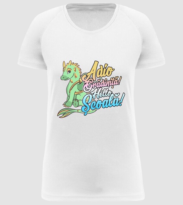 Adio grădiniță! Hello școală! model alb pe tricou
