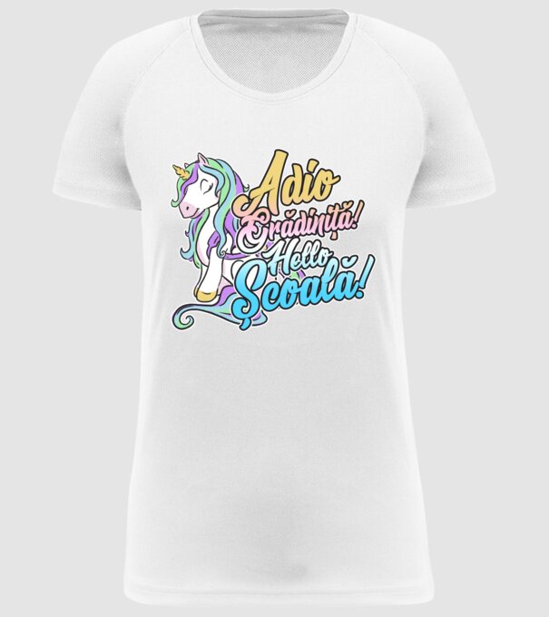 Adio grădiniță! Hello școală! model alb pe tricou